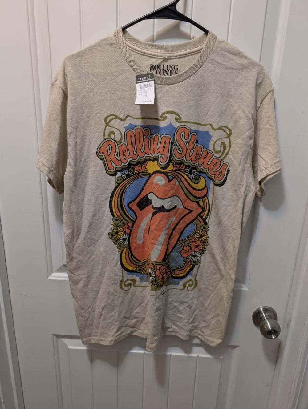Rolling Stones Beige Graphic T-Shirt Unisex Size M Casual New!